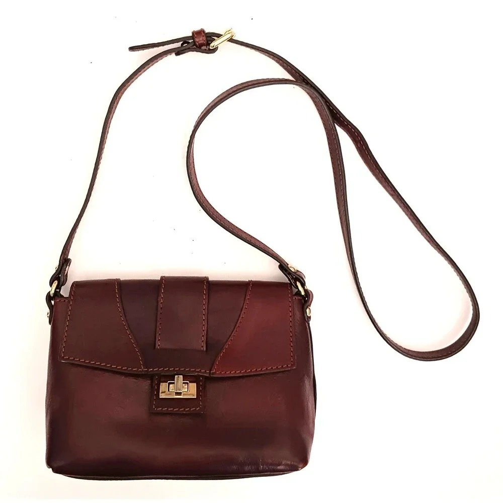 Floto Cognac Brown Leather Crossbody Bag Made in Italy 8X6